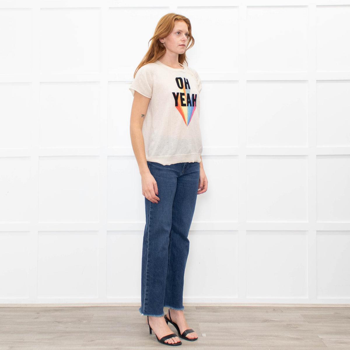 Zadig & Voltaire Preloved  Beige Slogan Cashmere Blend Short Sleeve Top