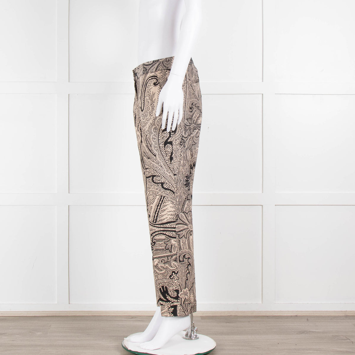 Etro Beige Black Cotton Floral Paisley Trousers