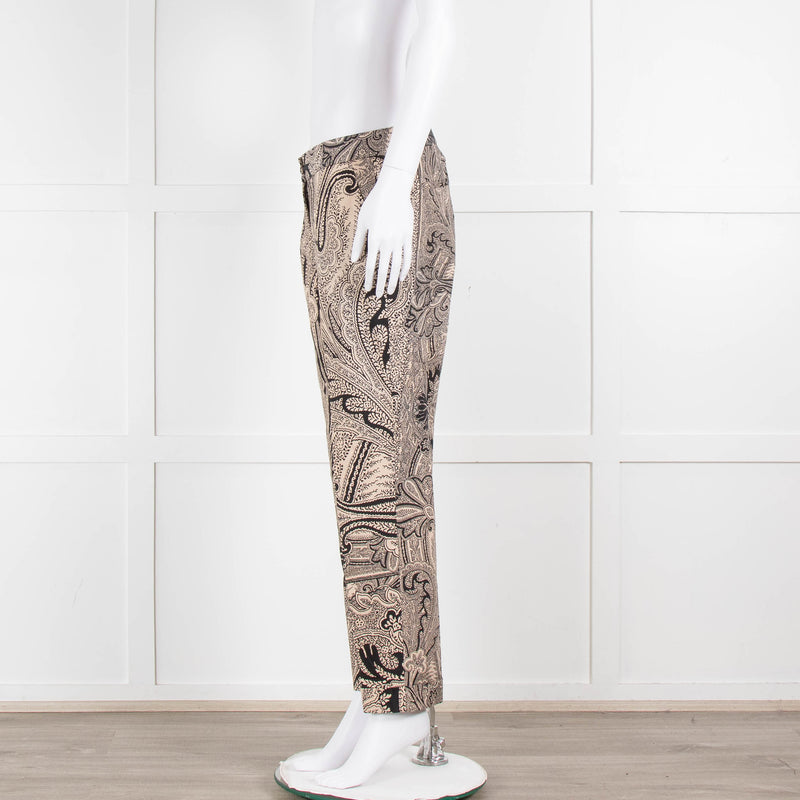 Etro Beige Black Cotton Floral Paisley Trousers