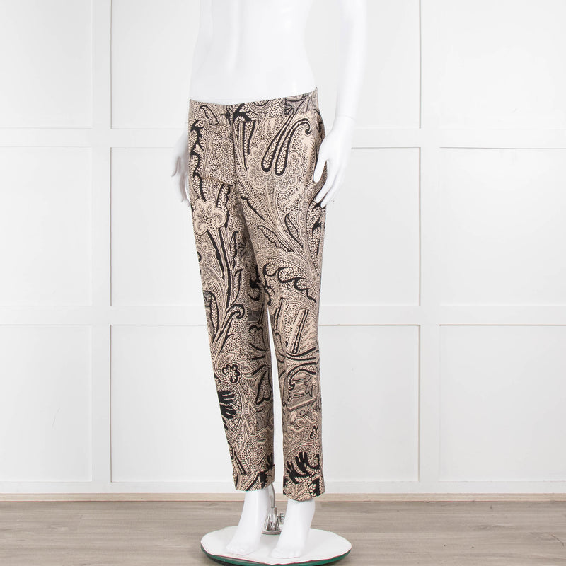 Etro Beige Black Cotton Floral Paisley Trousers