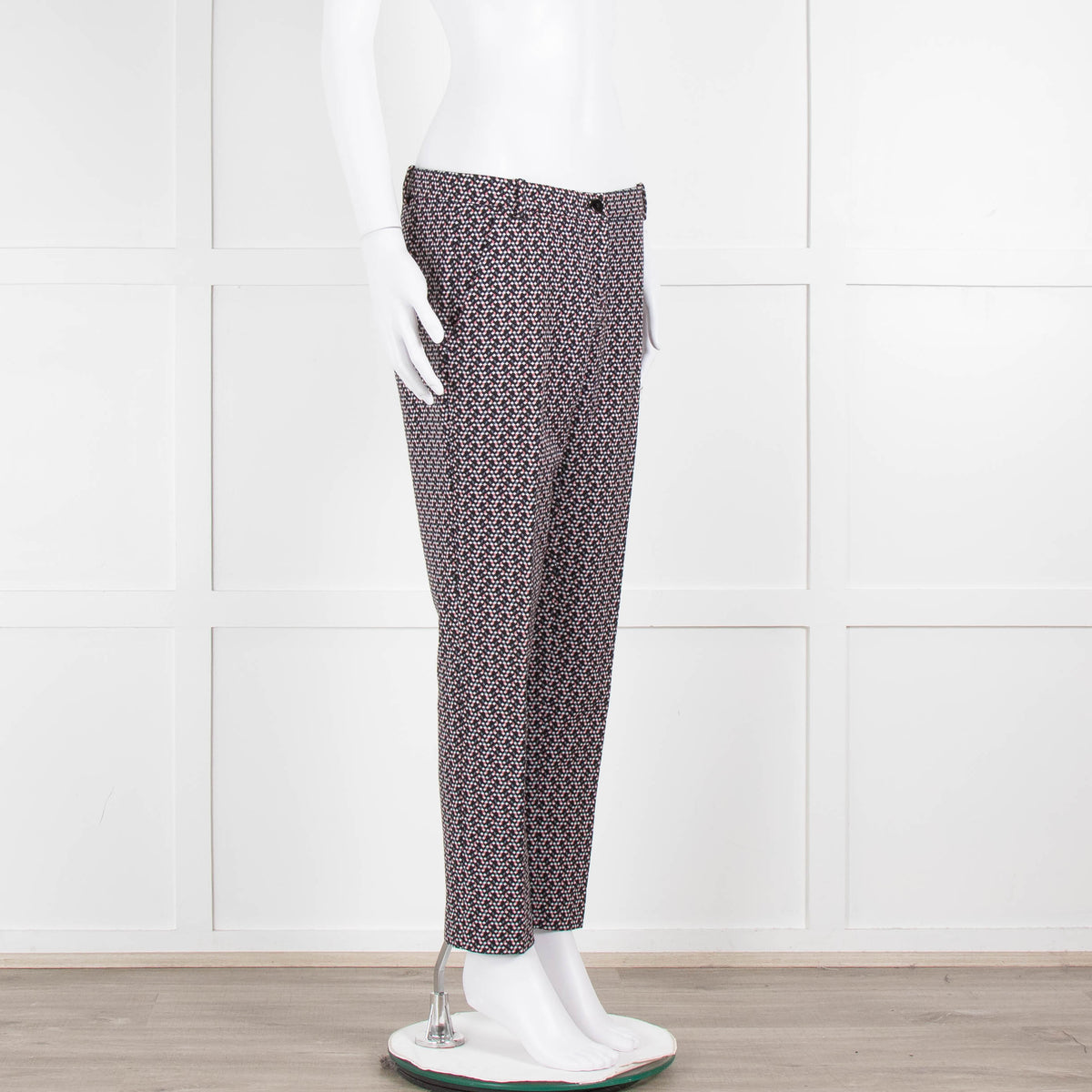 Pinko Black Pink Cream Micro Geometric Print Trousers