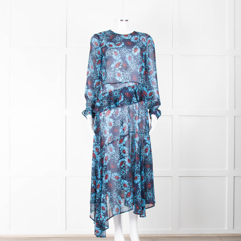 Markus Lupfer Blue Red Flower Print Maxi Dress & Slip