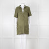 Equipment Green Linen Short Sleeve Shift Dress with Pockets