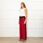 Serena Bute Red Black Stripe Silk Wide Leg Trousers