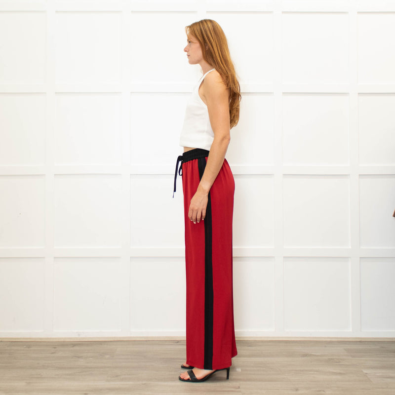 Serena Bute Red Black Stripe Silk Wide Leg Trousers
