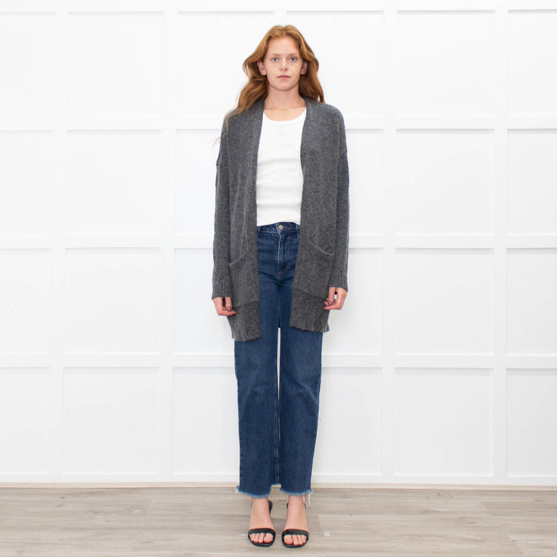 Eileen Fisher Grey Wool Blend long Edge To Edge Cardigan