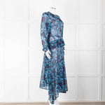 Markus Lupfer Blue Red Flower Print Maxi Dress & Slip