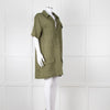 Equipment Green Linen Short Sleeve Shift Dress with Pockets