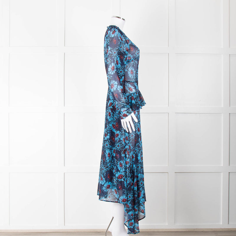 Markus Lupfer Blue Red Flower Print Maxi Dress & Slip