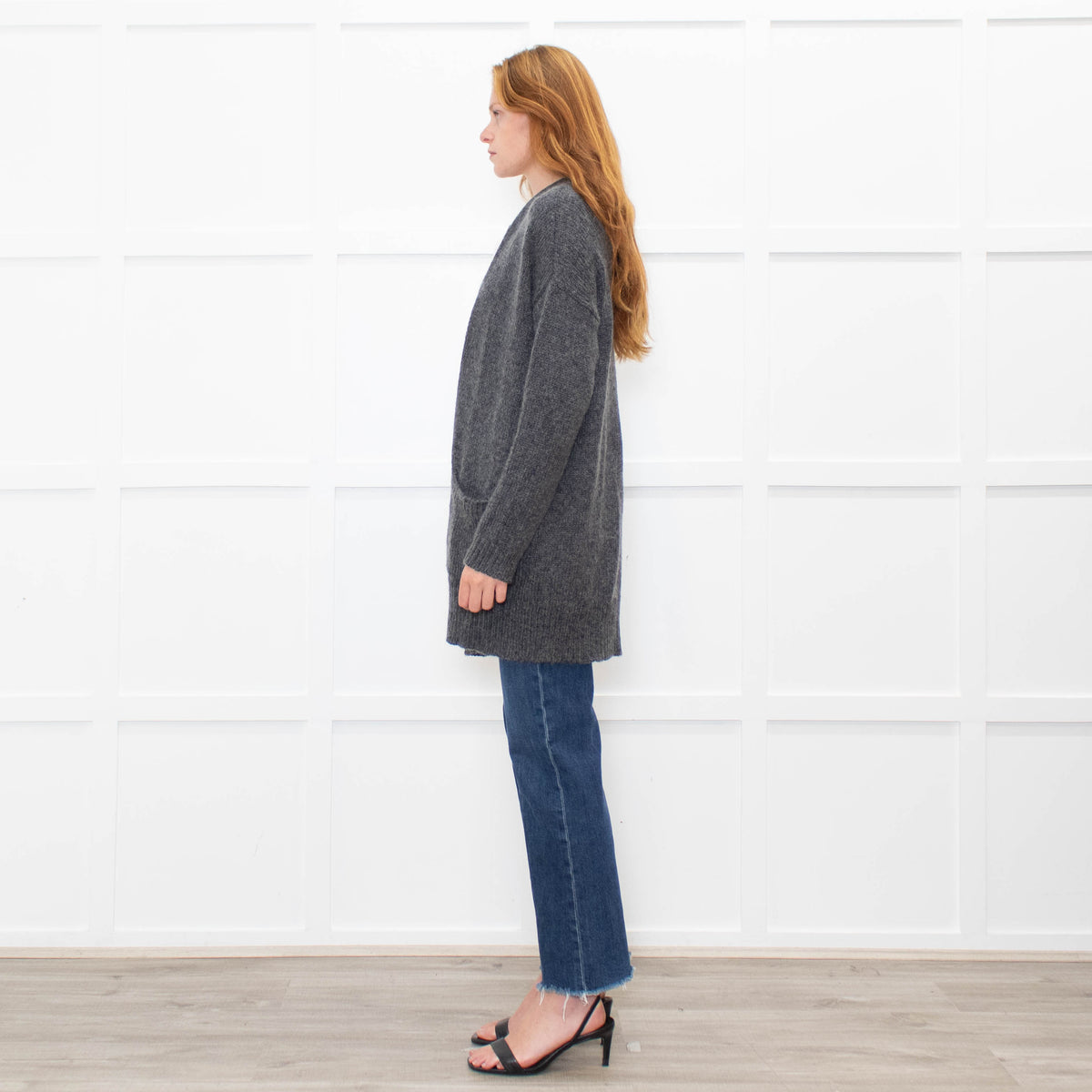 Eileen Fisher Grey Wool Blend long Edge To Edge Cardigan