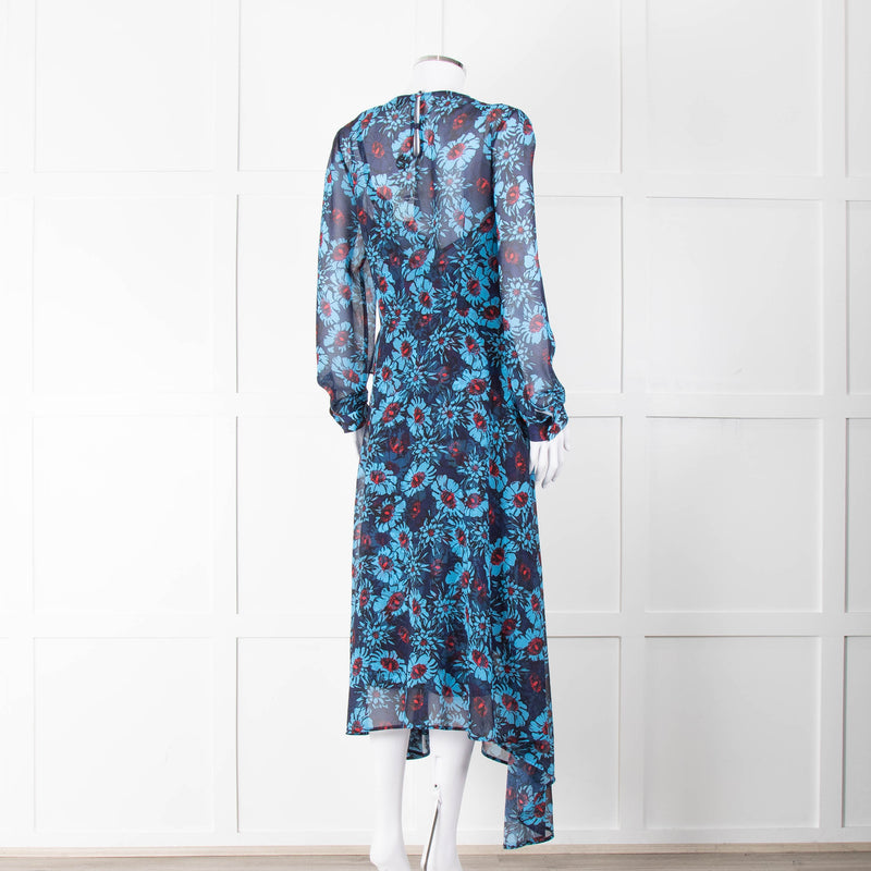 Markus Lupfer Blue Red Flower Print Maxi Dress & Slip