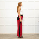 Serena Bute Red Black Stripe Silk Wide Leg Trousers