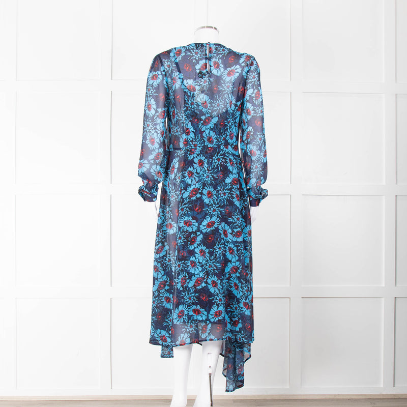 Markus Lupfer Blue Red Flower Print Maxi Dress & Slip