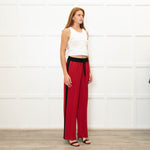Serena Bute Red Black Stripe Silk Wide Leg Trousers