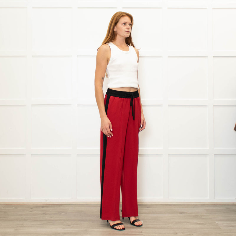 Serena Bute Red Black Stripe Silk Wide Leg Trousers