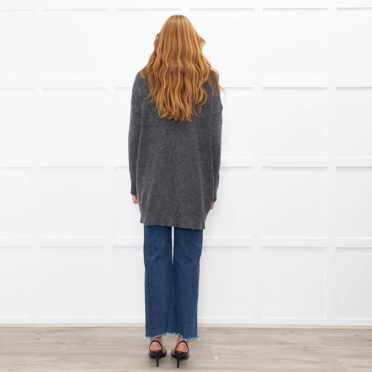 Eileen Fisher Grey Wool Blend long Edge To Edge Cardigan