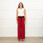 Serena Bute Red Black Stripe Silk Wide Leg Trousers