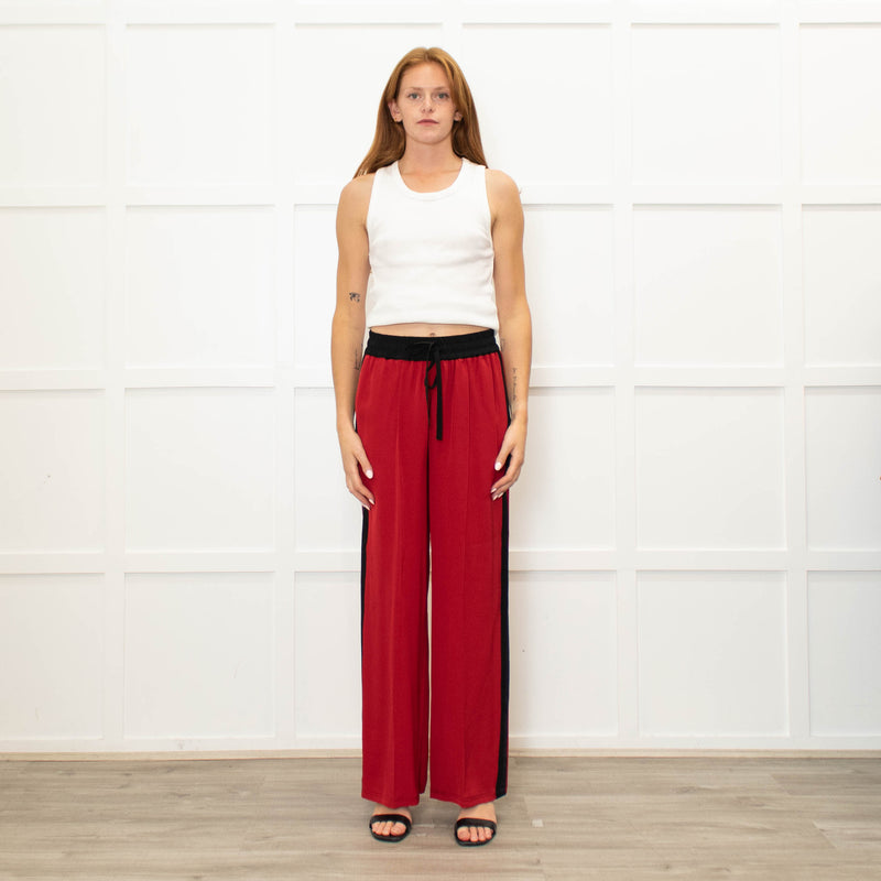 Serena Bute Red Black Stripe Silk Wide Leg Trousers