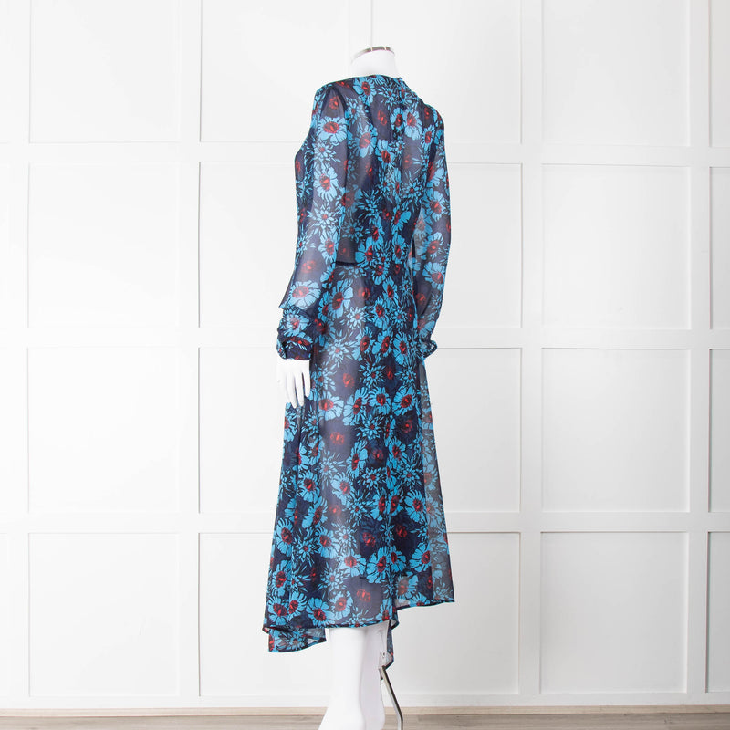 Markus Lupfer Blue Red Flower Print Maxi Dress & Slip
