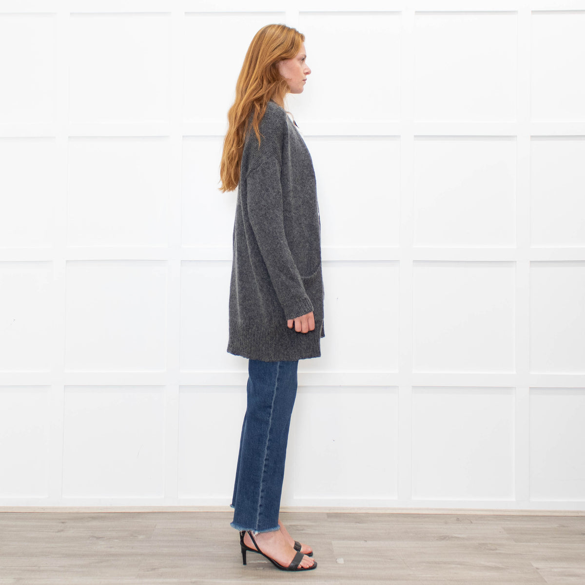 Eileen Fisher Grey Wool Blend long Edge To Edge Cardigan