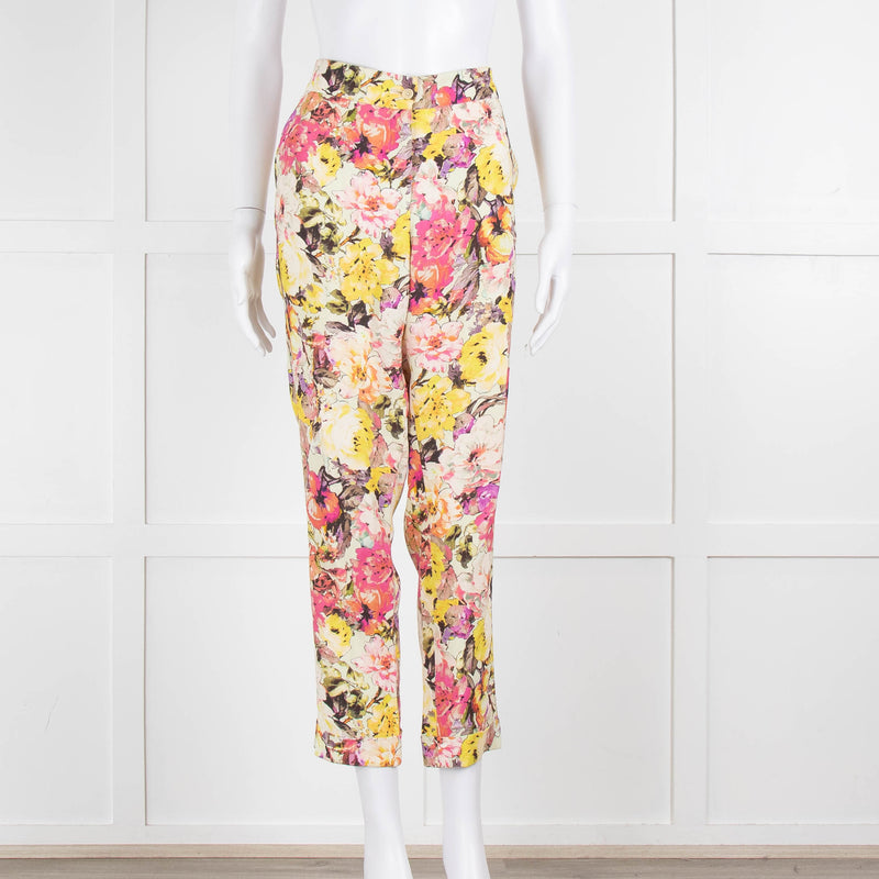 Etro Cream Pink Lilac Rose Print Trousers