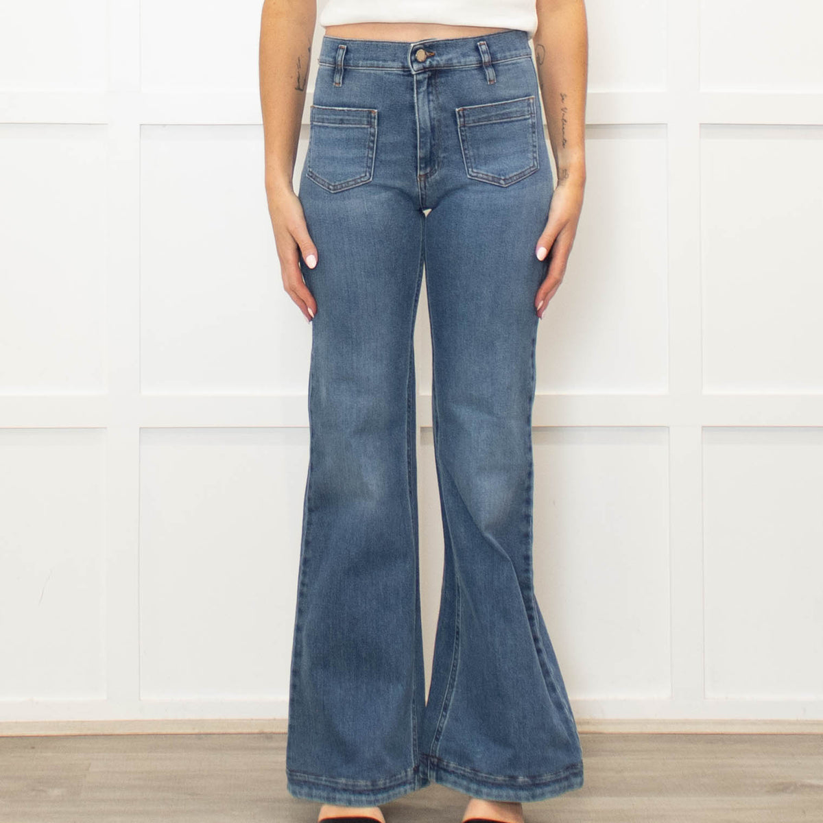 Red Valentino Blue Denim Front Pocket Flared Jeans