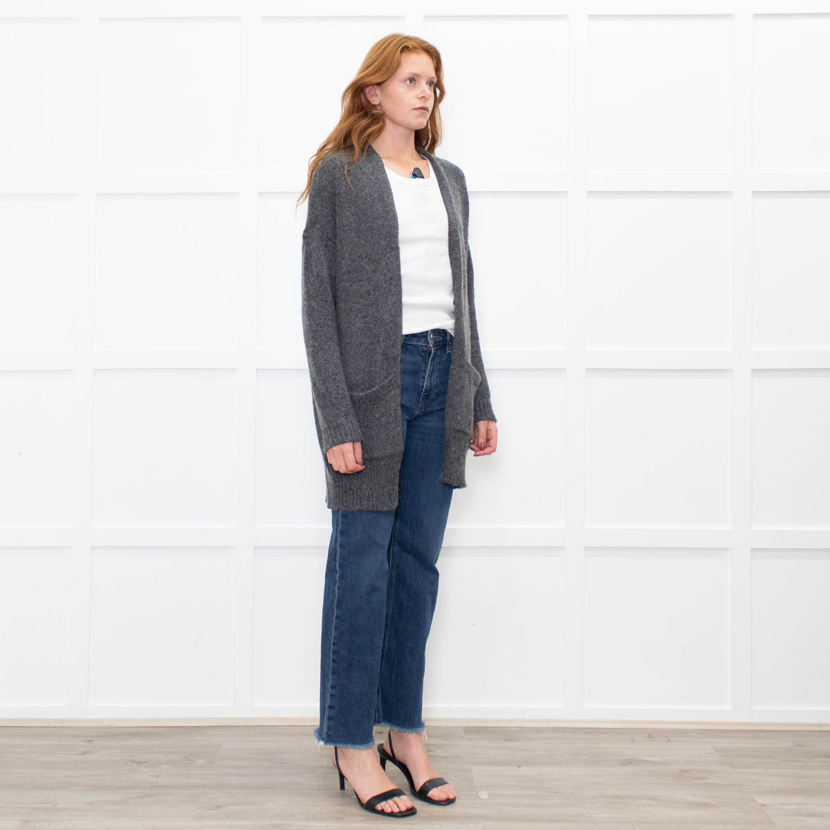 Eileen Fisher Grey Wool Blend long Edge To Edge Cardigan