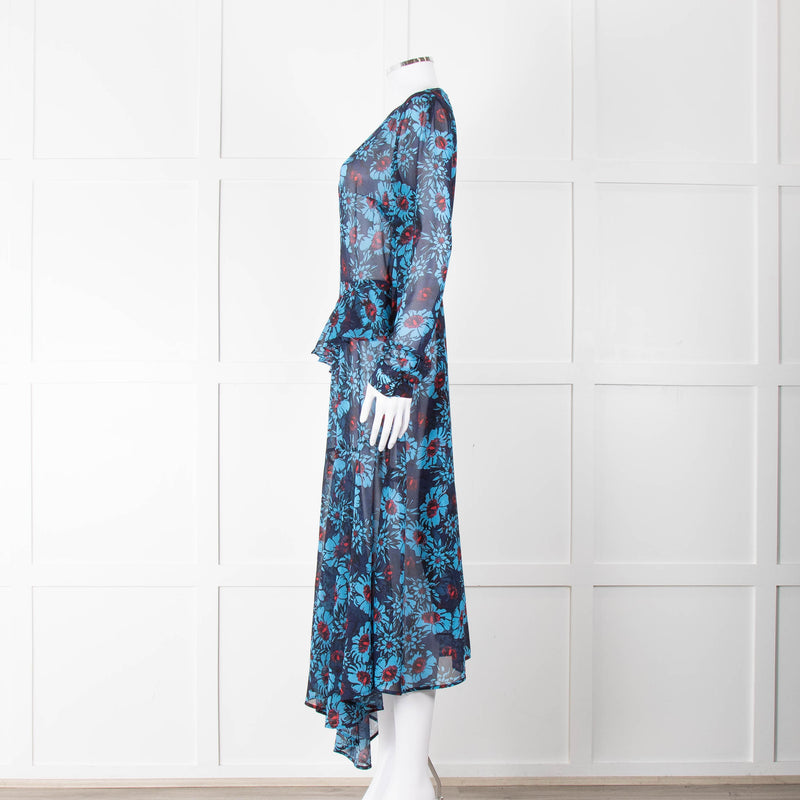 Markus Lupfer Blue Red Flower Print Maxi Dress & Slip