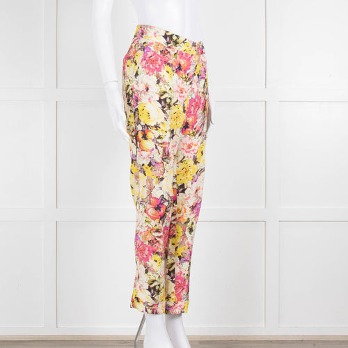 Etro Cream Pink Lilac Rose Print Trousers