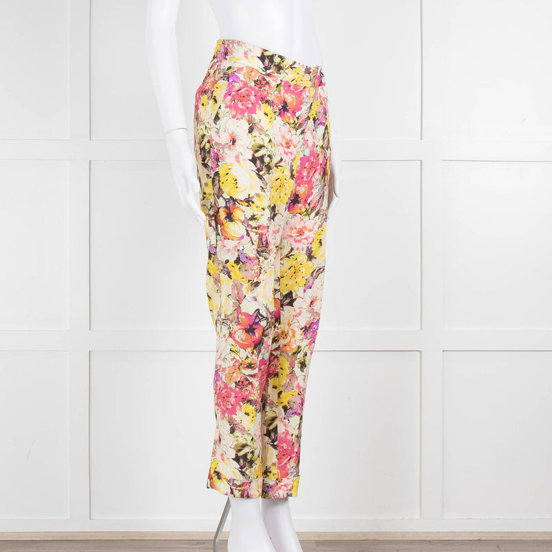 Etro Cream Pink Lilac Rose Print Trousers