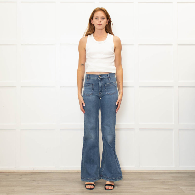 Red Valentino Blue Denim Front Pocket Flared Jeans