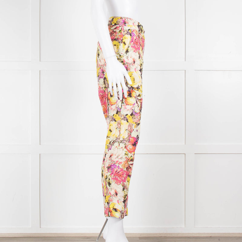 Etro Cream Pink Lilac Rose Print Trousers