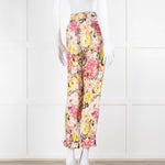 Etro Cream Pink Lilac Rose Print Trousers