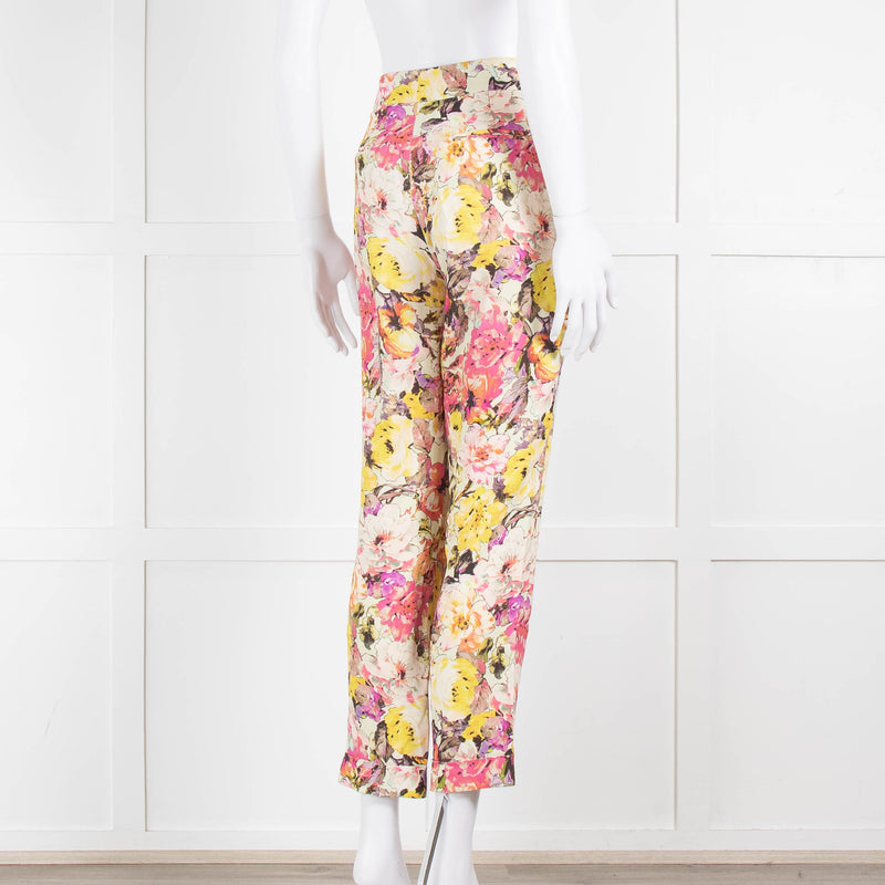 Etro Cream Pink Lilac Rose Print Trousers
