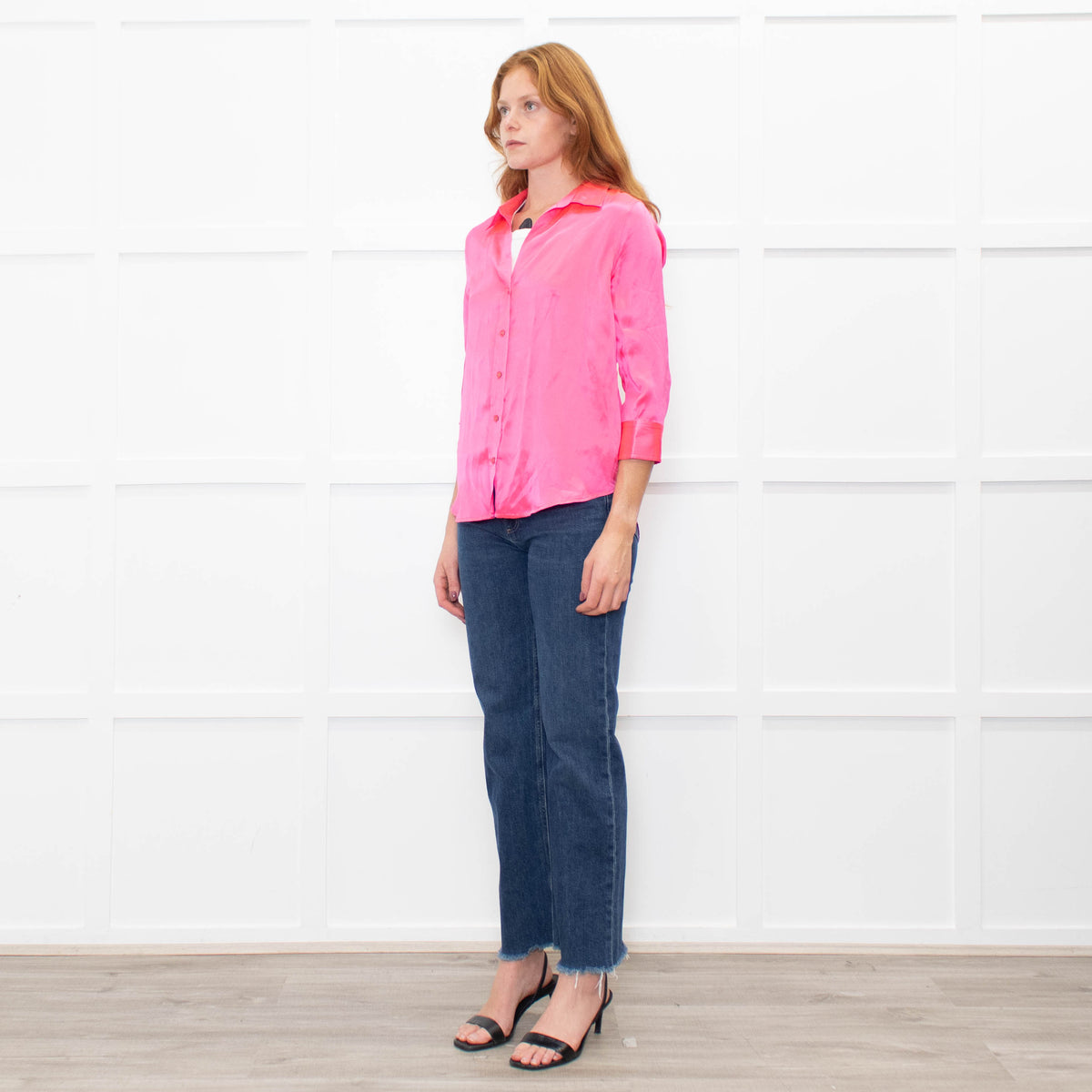 L'Agence Neon Pink Silk Shirt