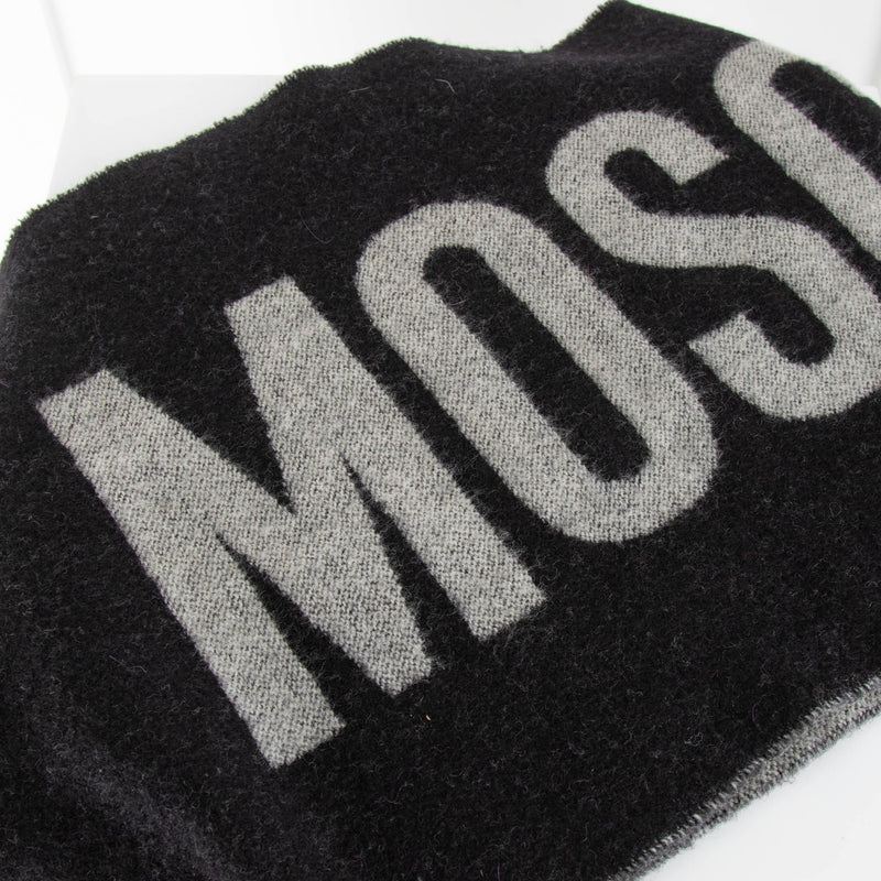 Moschino Black and Grey Wool Logo Print Scarf