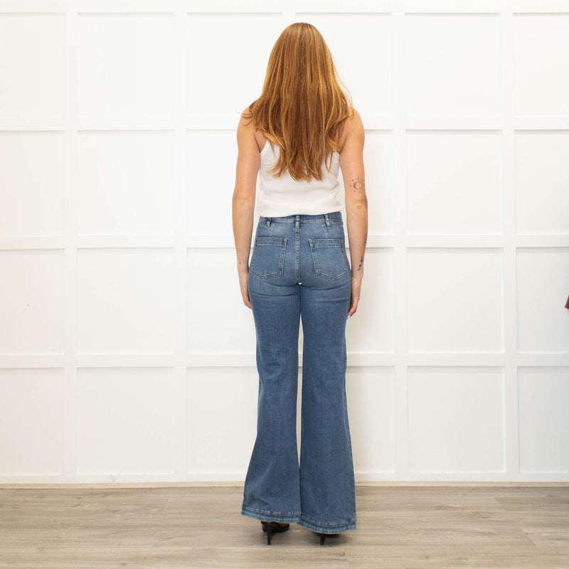 Red Valentino Blue Denim Front Pocket Flared Jeans