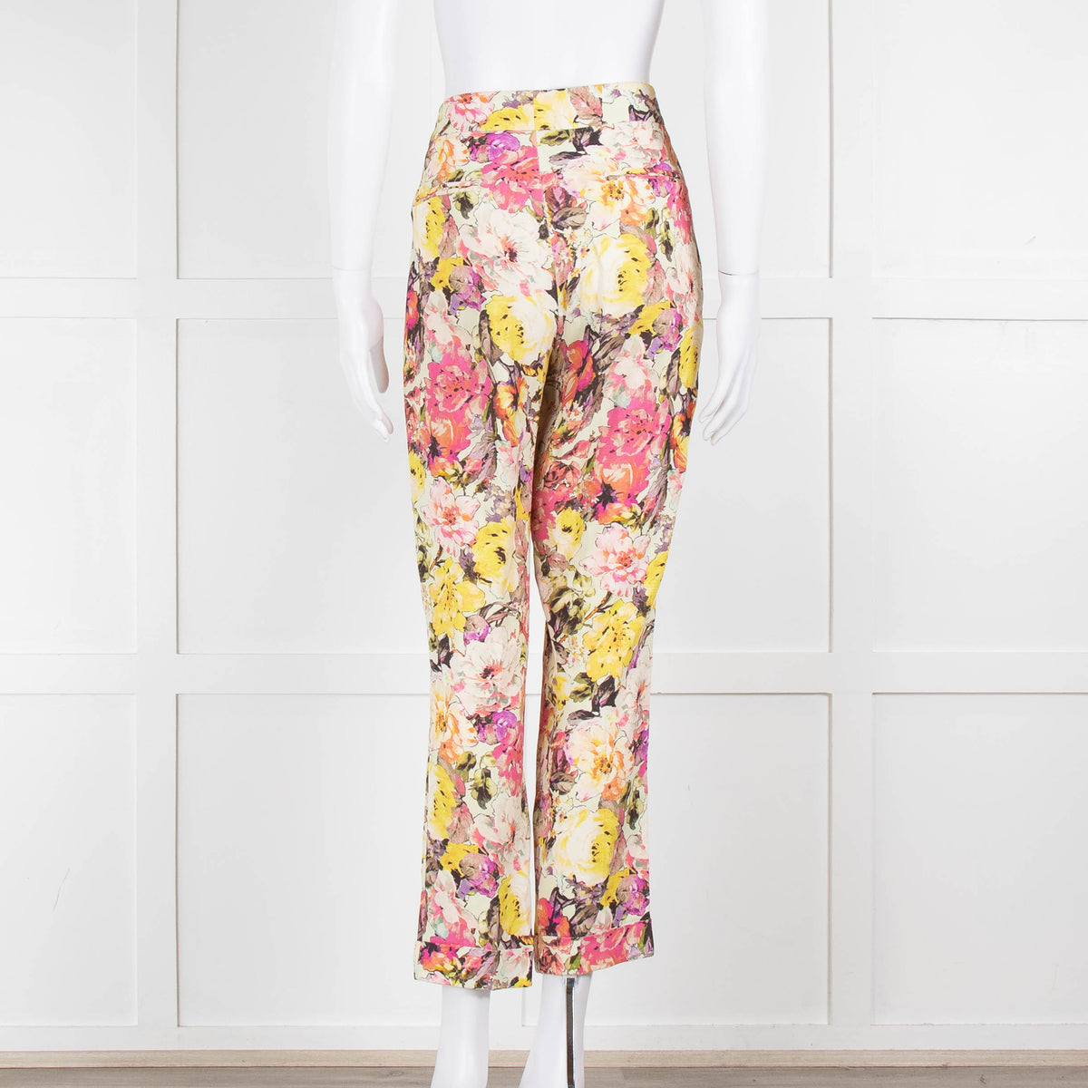 Etro Cream Pink Lilac Rose Print Trousers