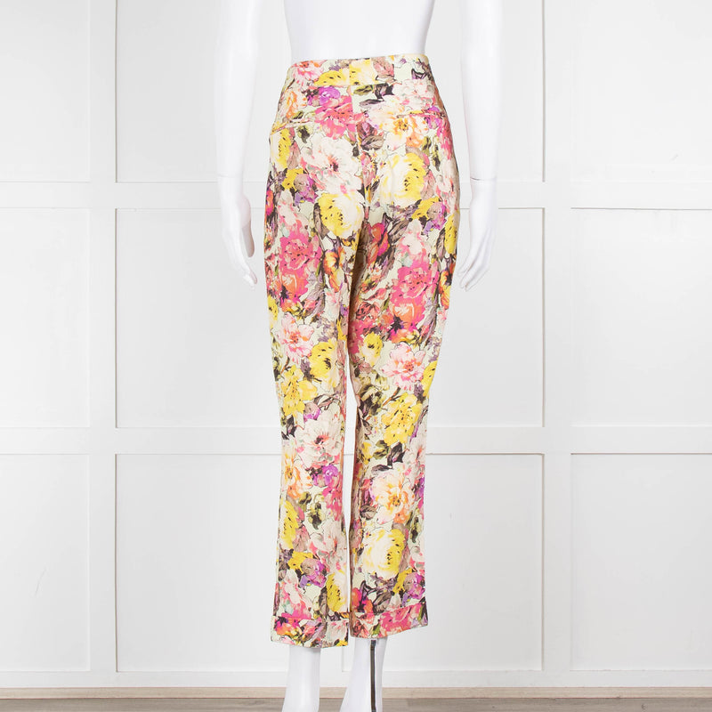 Etro Cream Pink Lilac Rose Print Trousers