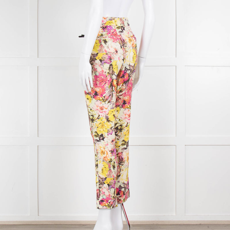 Etro Cream Pink Lilac Rose Print Trousers