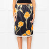 Meryll Rogge Black Orange Floral Satin Skirt