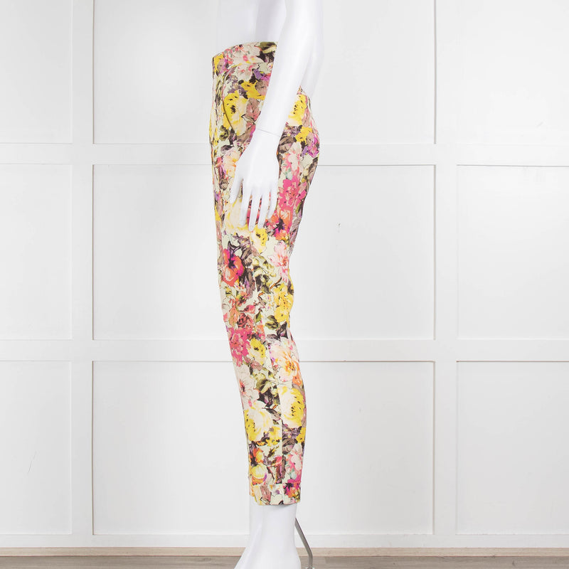 Etro Cream Pink Lilac Rose Print Trousers
