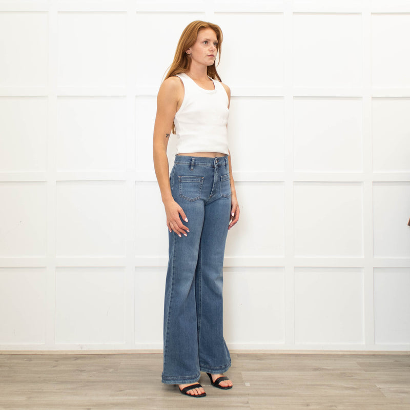 Red Valentino Blue Denim Front Pocket Flared Jeans