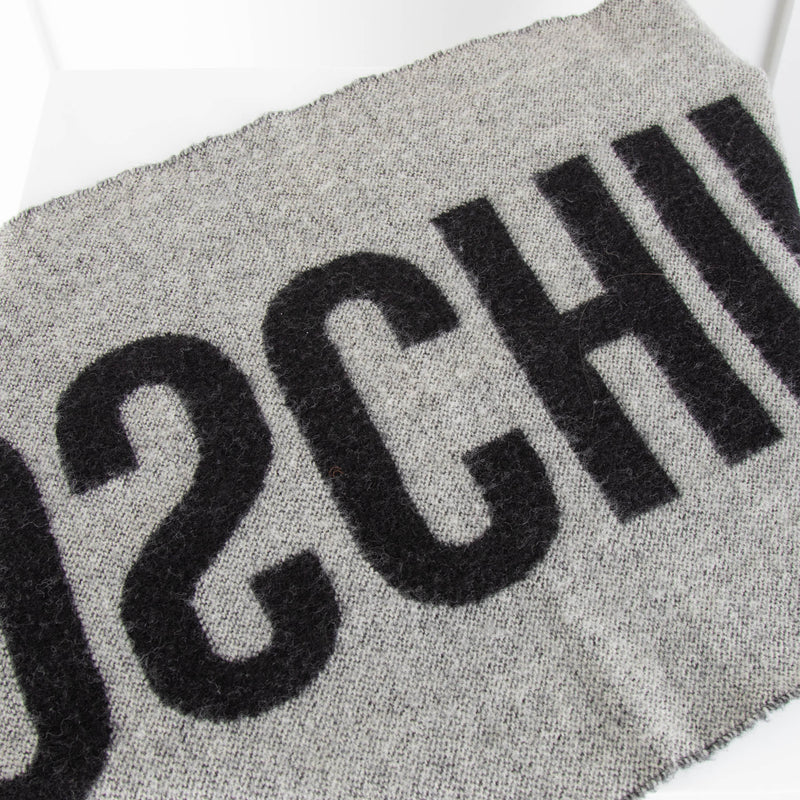 Moschino Black and Grey Wool Logo Print Scarf