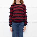 Red Valentino Black Red Striped Frilled Long Sleeve Top