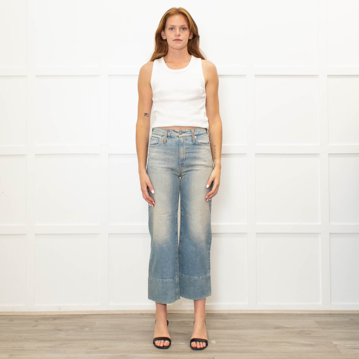 AG Pale Blue Aged Look Wide Leg Jeans