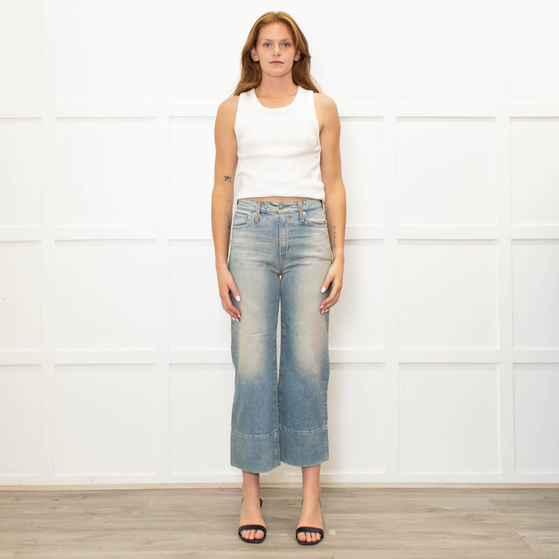 AG Pale Blue Aged Look Wide Leg Jeans