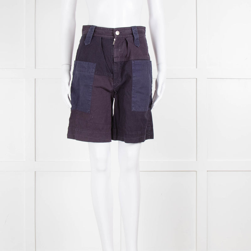 Isabel Marant Etoile Navy Purple Cotton Side Pockets Shorts