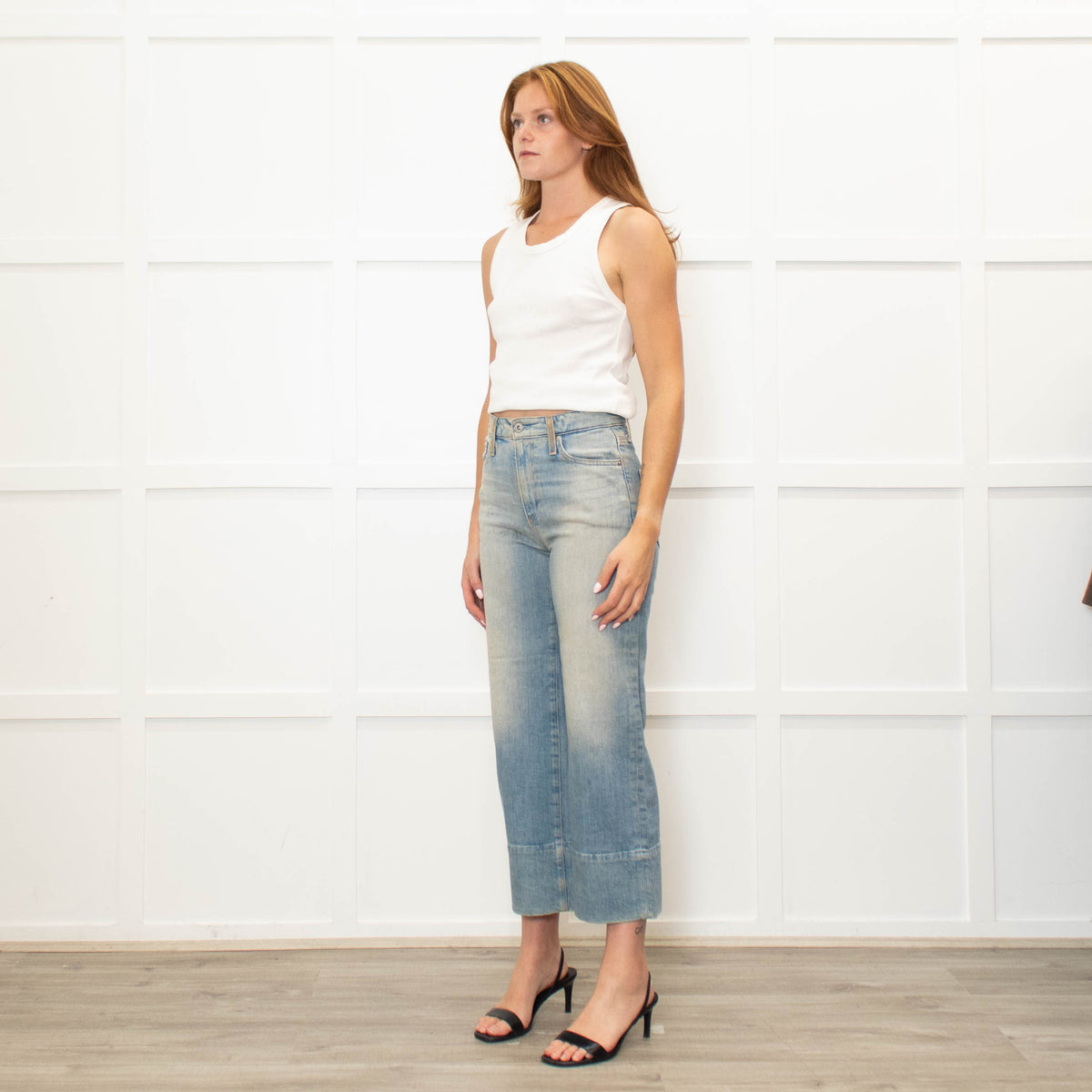 AG Pale Blue Aged Look Wide Leg Jeans