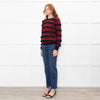 Red Valentino Black Red Striped Frilled Long Sleeve Top